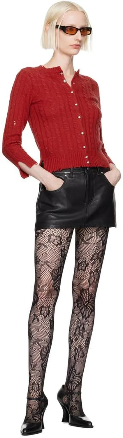 Black Grained Leather Skort