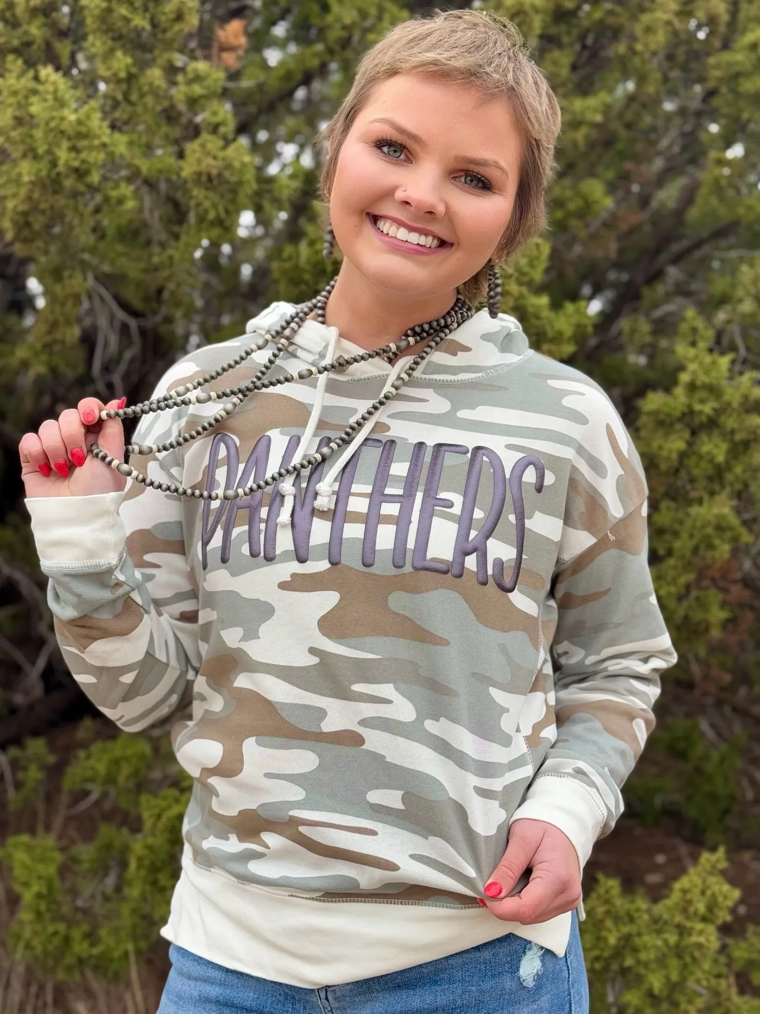 Black Metallic Puff Mascot on Camo Hoodie Customizable