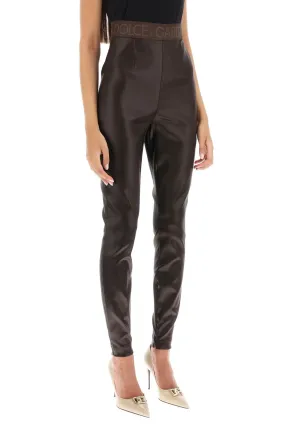 coated look stretch satin leggings