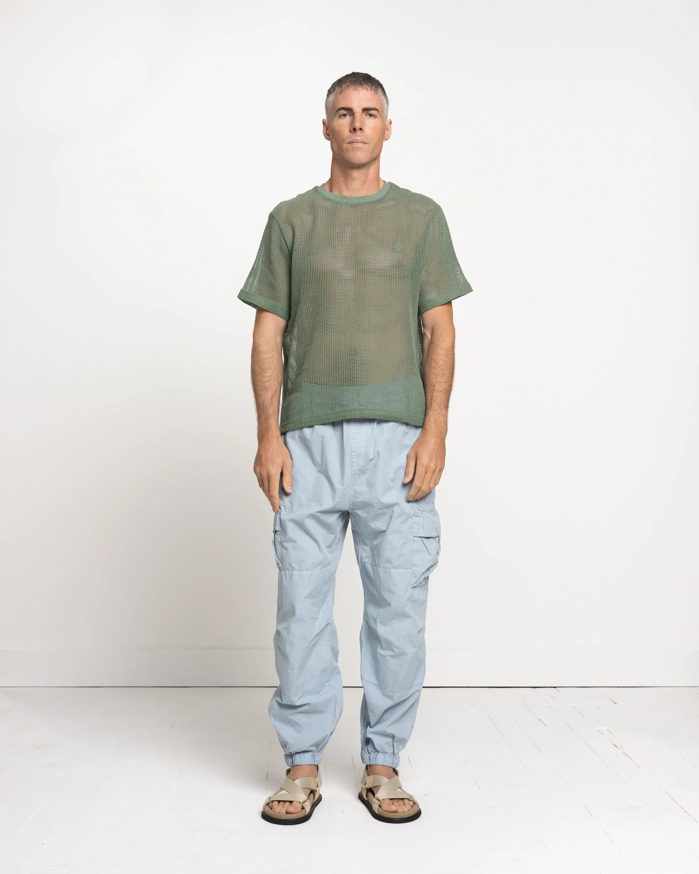 Cotton Mesh Crew in Green