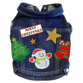 Custom Christmas Denim Dog Jacket Merry Christmas