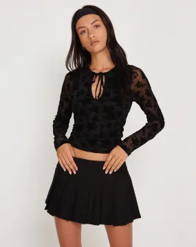 Damara Crop Top in Mesh Black Romantic Rose Flock