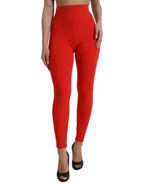 Dolce & Gabbana Red Nylon Stretch Slim Leggings Pants