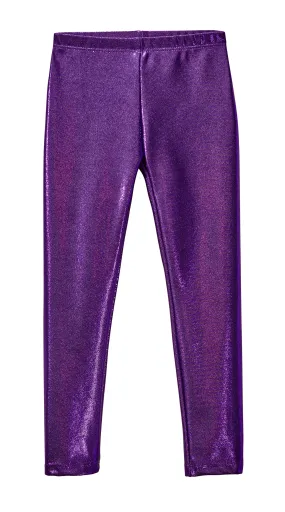 Girls Novelty Stretch Leggings  | Purple Sparkly Shimmer