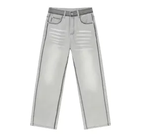 Gray Reverse Stitch Wide Leg Jeans