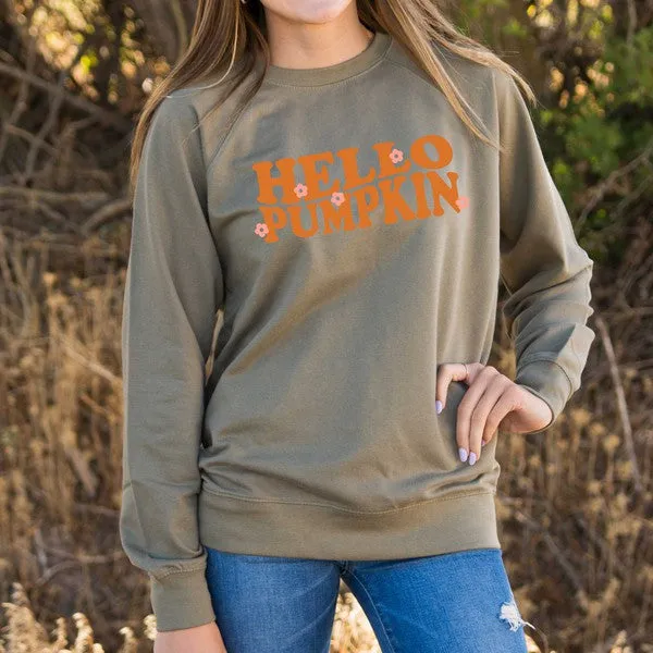 Hello Pumpkin Flowers Lightweight Sweatshirt