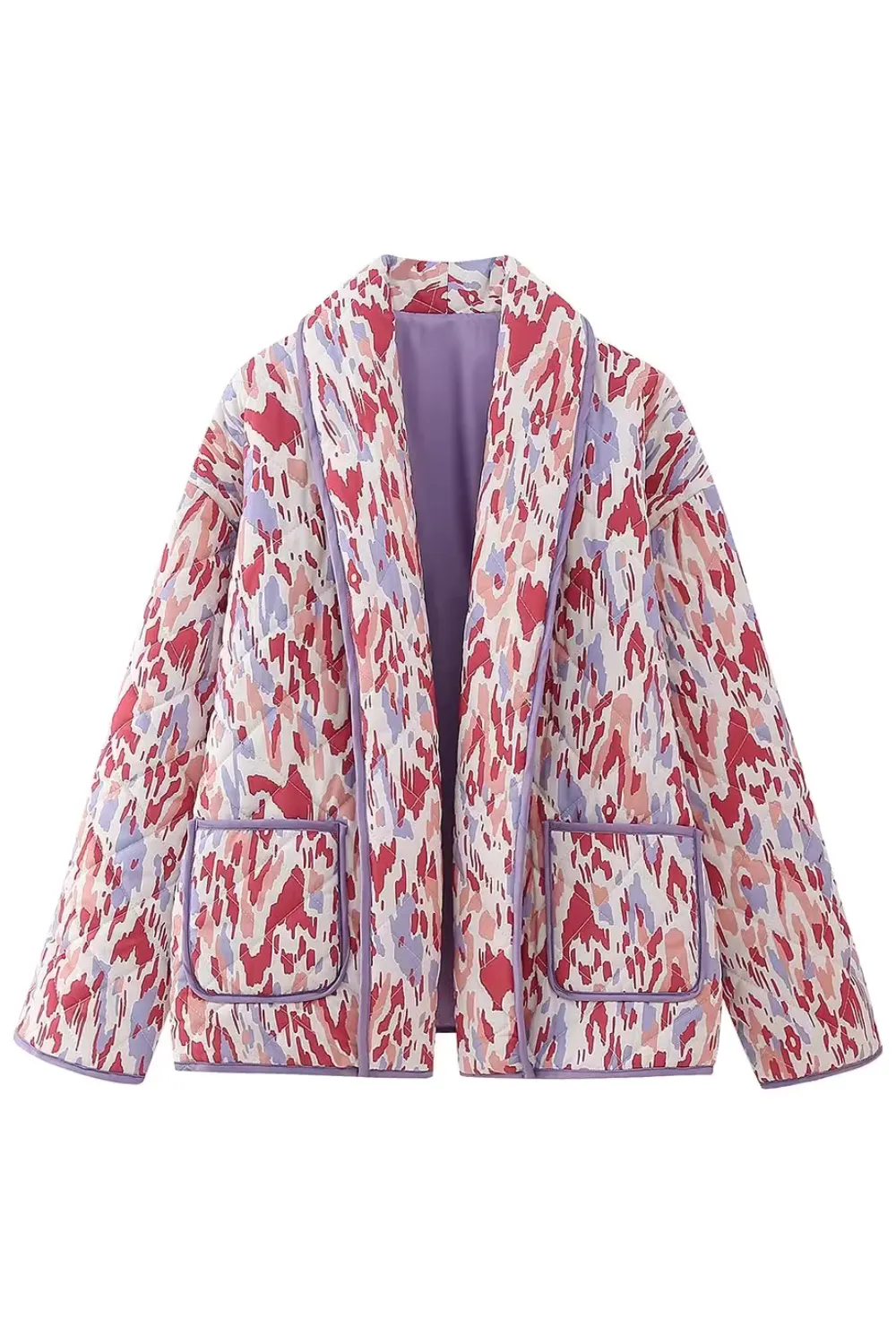 'Jean' Printed Open Front Quilted Jacket (2 Colors)