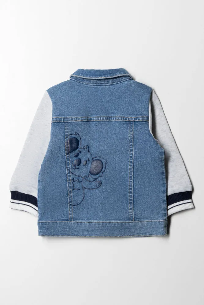 Knit Combo Denim Jacket With Printed Back