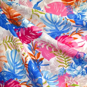 Layered Tropical Leaves Rayon Challis Blue/Pink