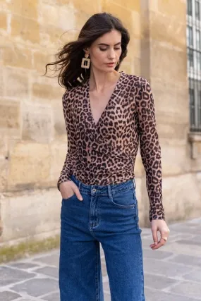 Leopard Mesh Wrap Top