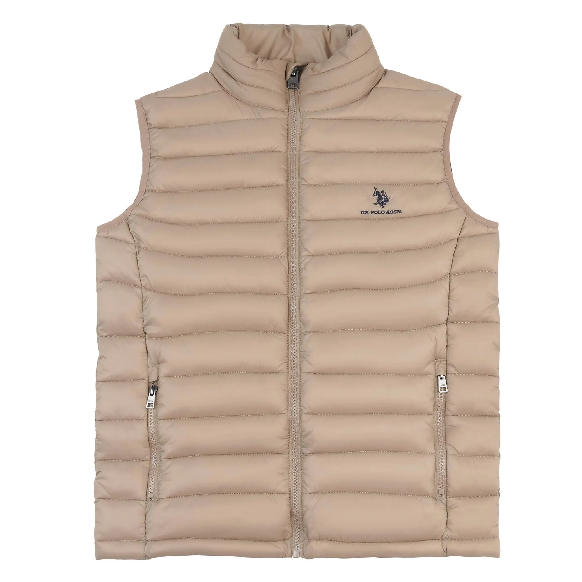 Mens Lightweight Quilted Gilet in Greige / Navy Blazer