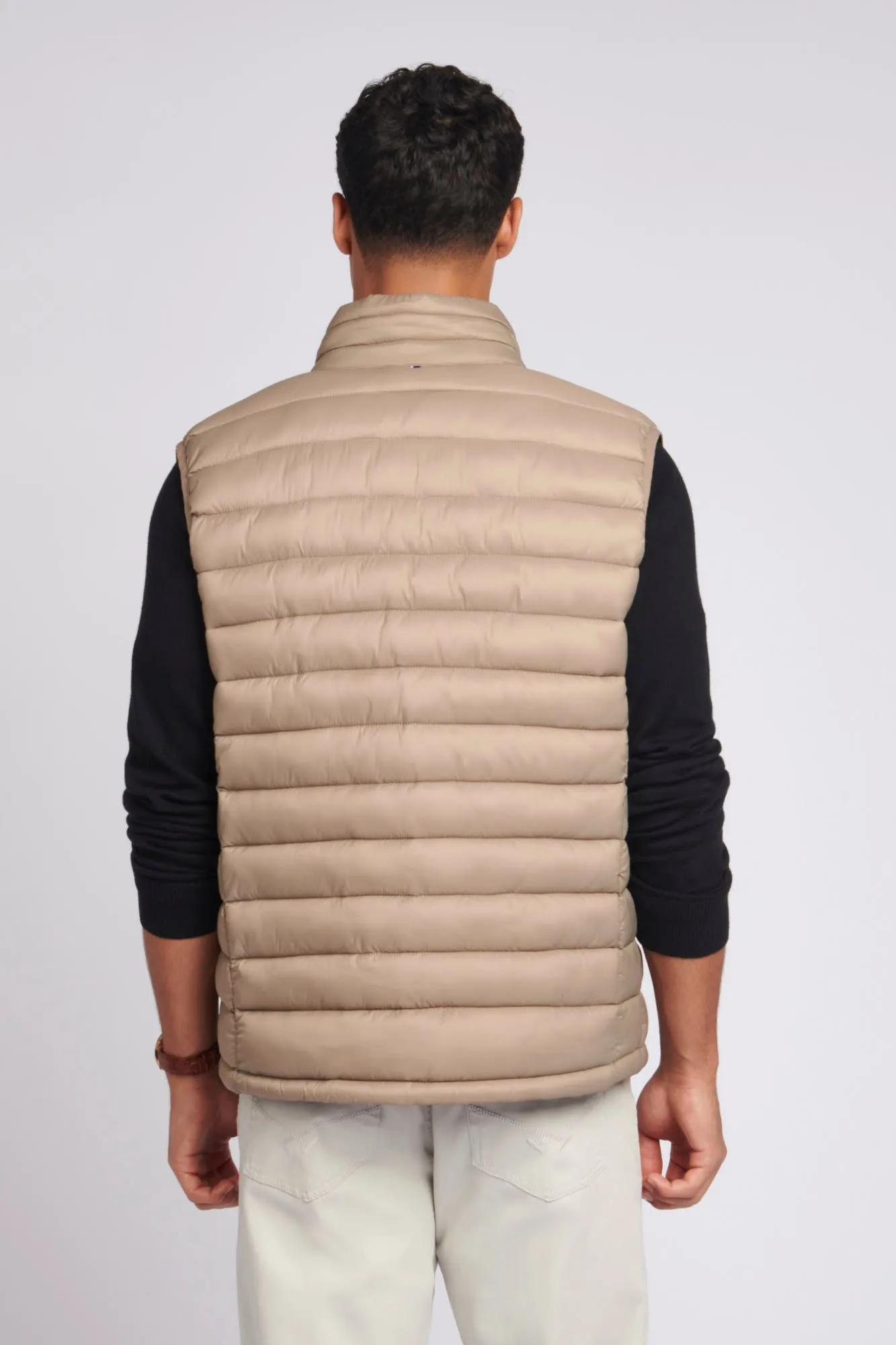 Mens Lightweight Quilted Gilet in Greige / Navy Blazer