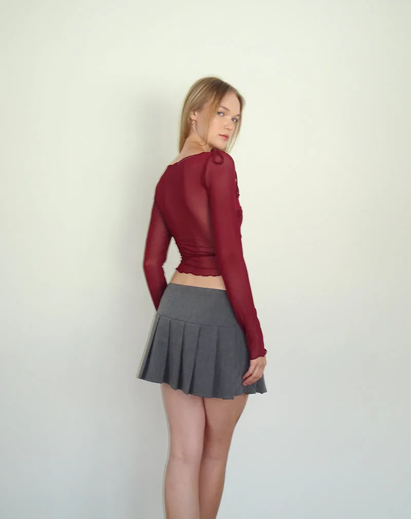 Monari Long Sleeve Top in Mesh Burgundy