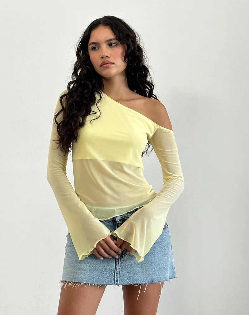 Narcissa Asymmetric Top in Mesh Lemon