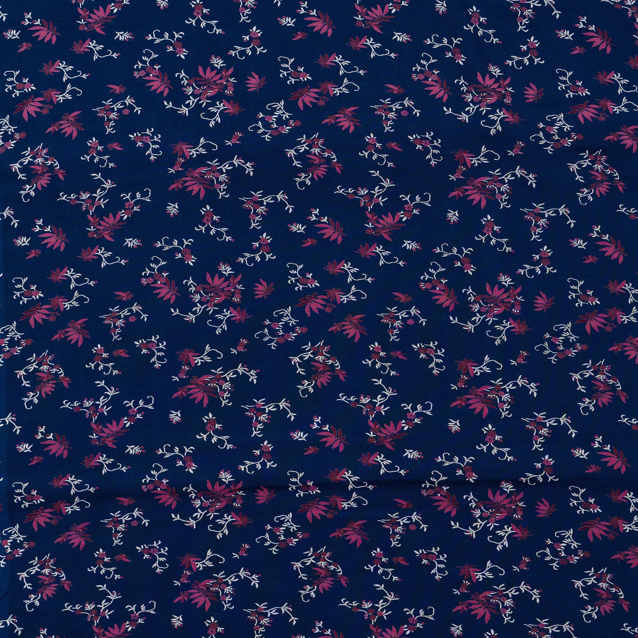 Navy Blue Rayon Fabric with White & Wine Print