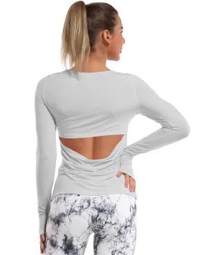 Open Back Long Sleeve Tops lightgray_Running