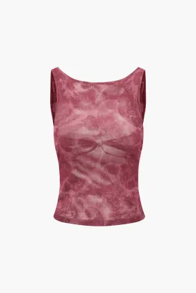 Paisley Print Mesh Backless Tank Top