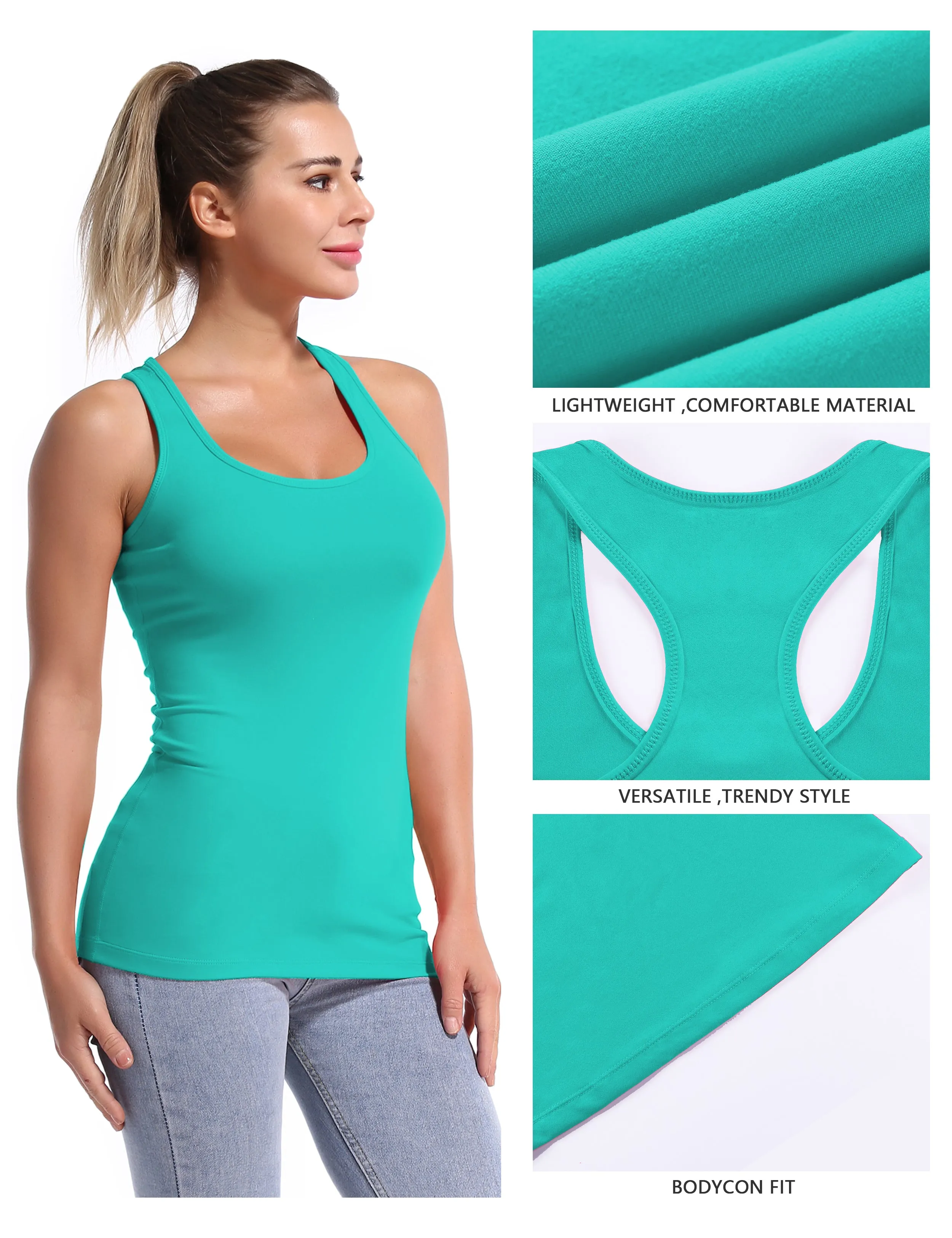 Racerback Athletic Tank Tops cyan_Running