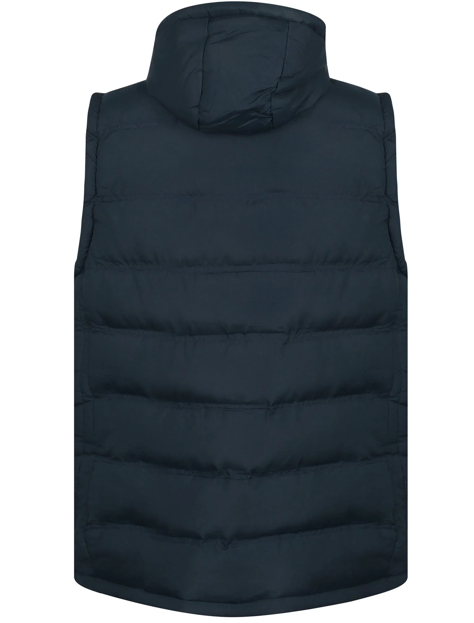 Redshift Quilted Puffer Gilet with Checked Lined Hood in True Navy - Tokyo Laundry