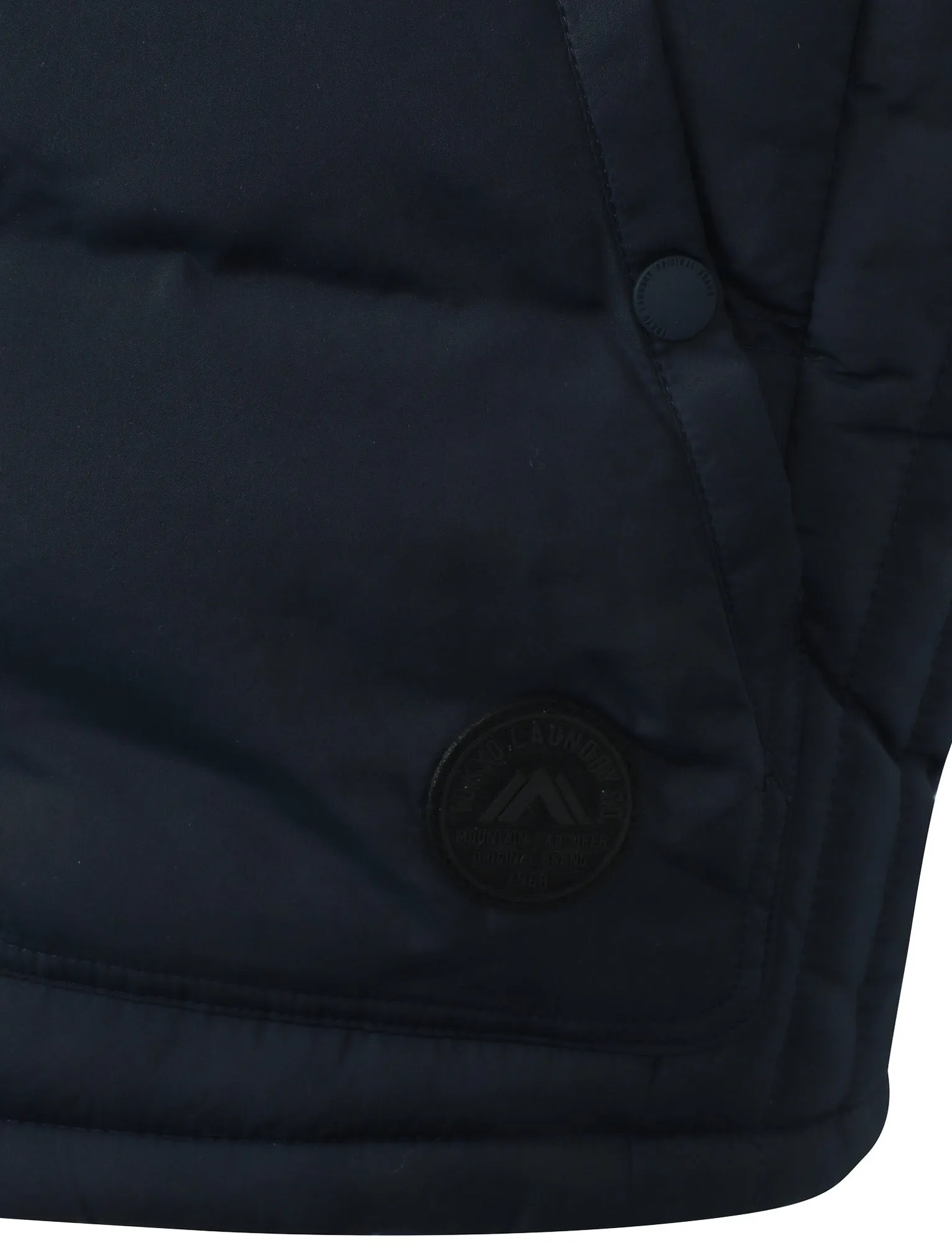 Redshift Quilted Puffer Gilet with Checked Lined Hood in True Navy - Tokyo Laundry