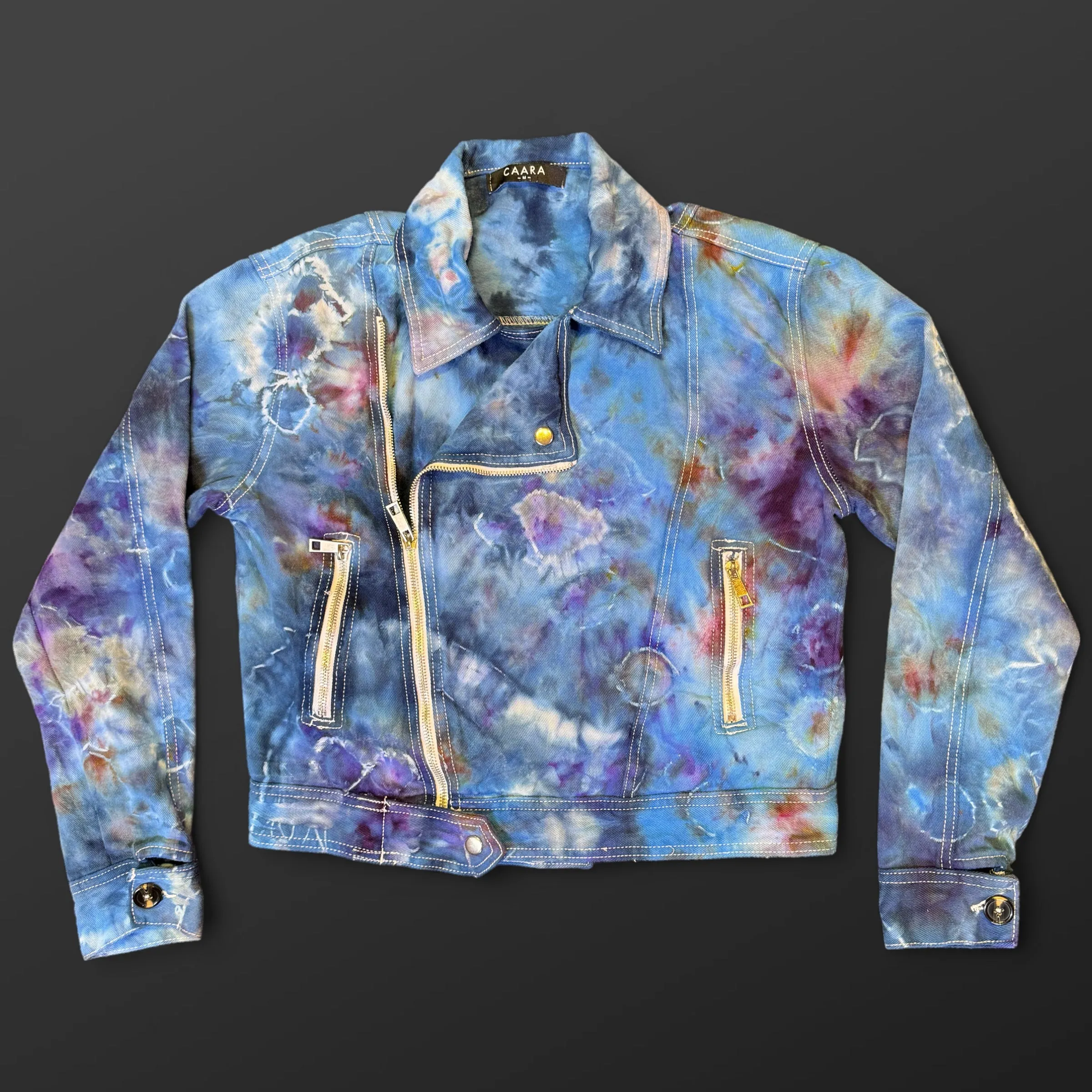 S - ladies’ ice dyed geode moto denim jacket