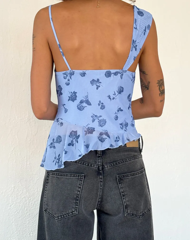 Syahdu Asymmetric Top in Inky Blue Floral Mesh