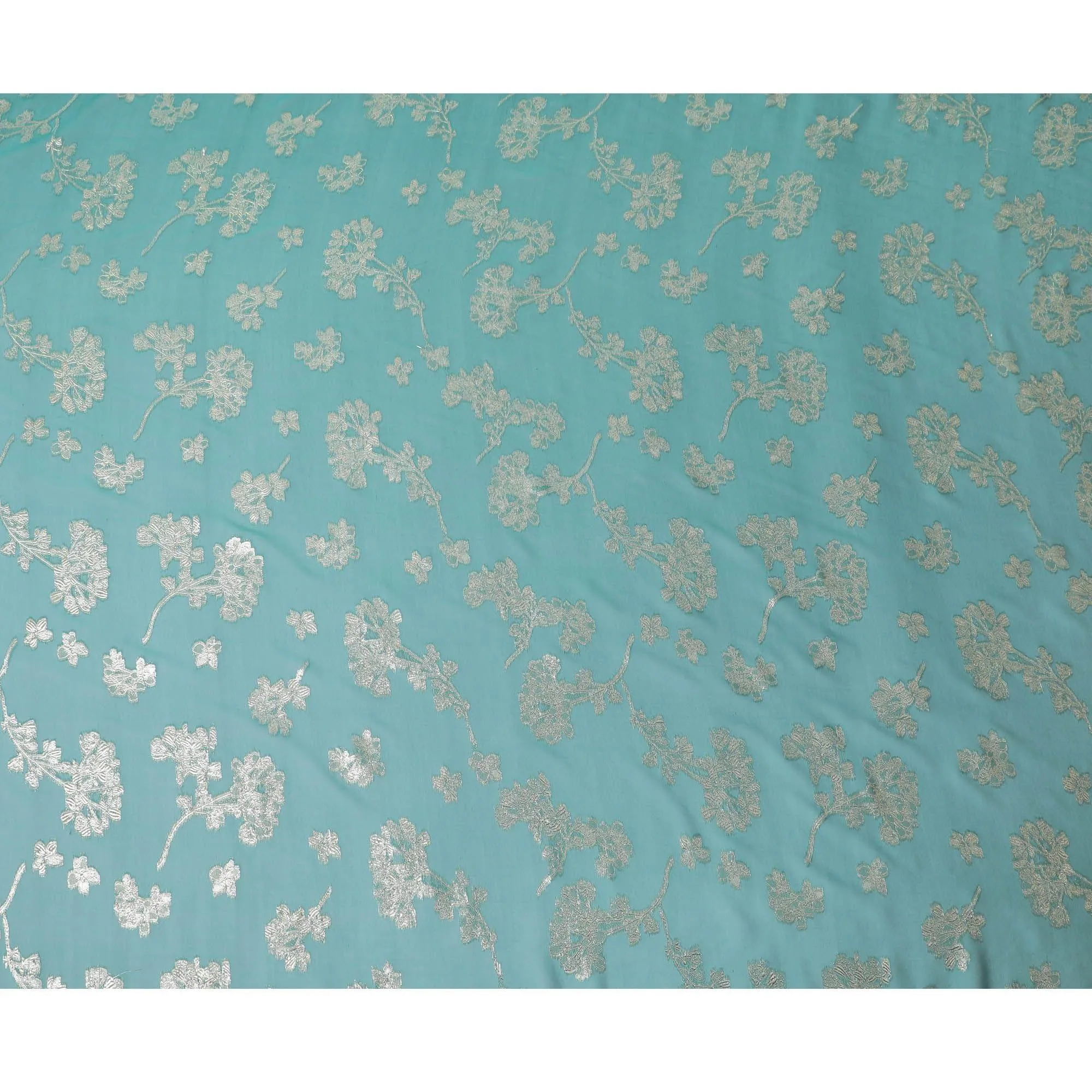 Teal blue Premium pure changent silk chiffon garbasaar with gold metallic lurex in floral design-D12409