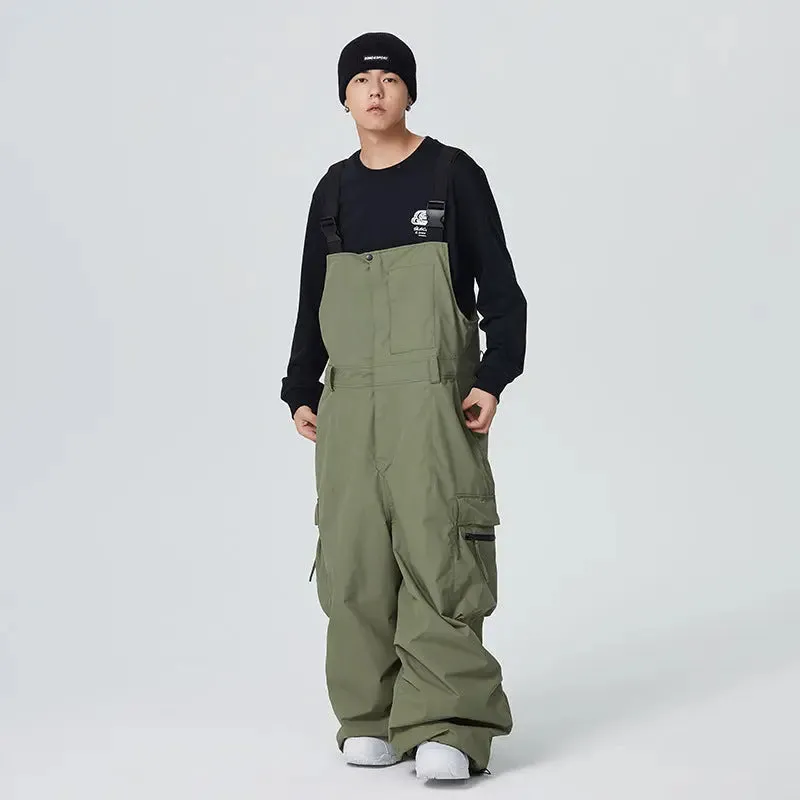 Unisex Hip-hop Ski Pants Baggy Belted Snow Bibs Overalls