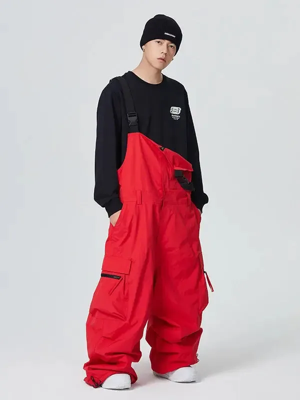 Unisex Hip-hop Ski Pants Baggy Belted Snow Bibs Overalls