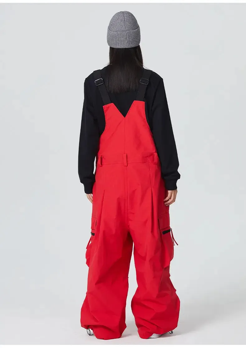 Unisex Hip-hop Ski Pants Baggy Belted Snow Bibs Overalls