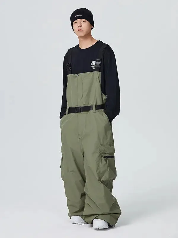 Unisex Hip-hop Ski Pants Baggy Belted Snow Bibs Overalls