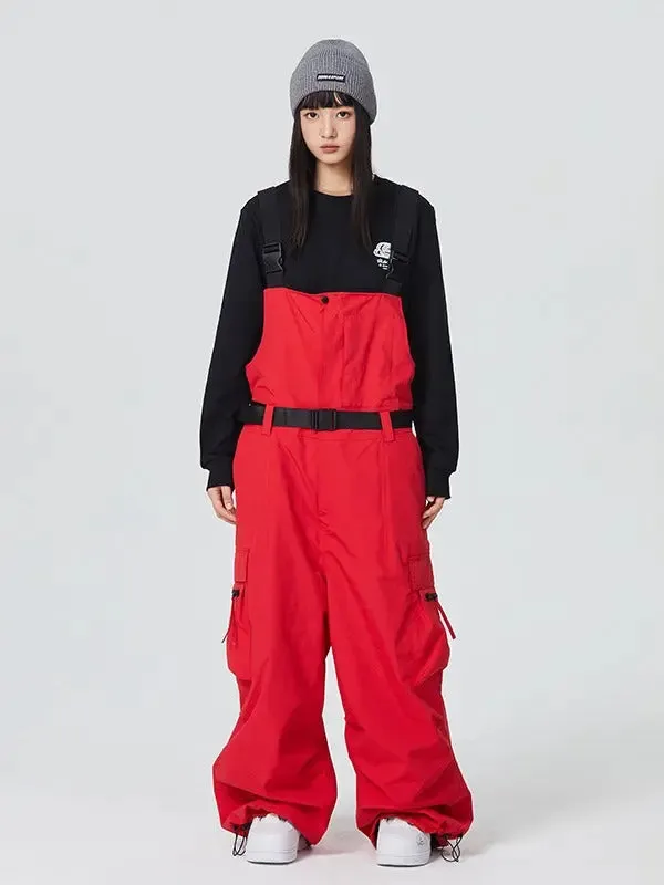 Unisex Hip-hop Ski Pants Baggy Belted Snow Bibs Overalls