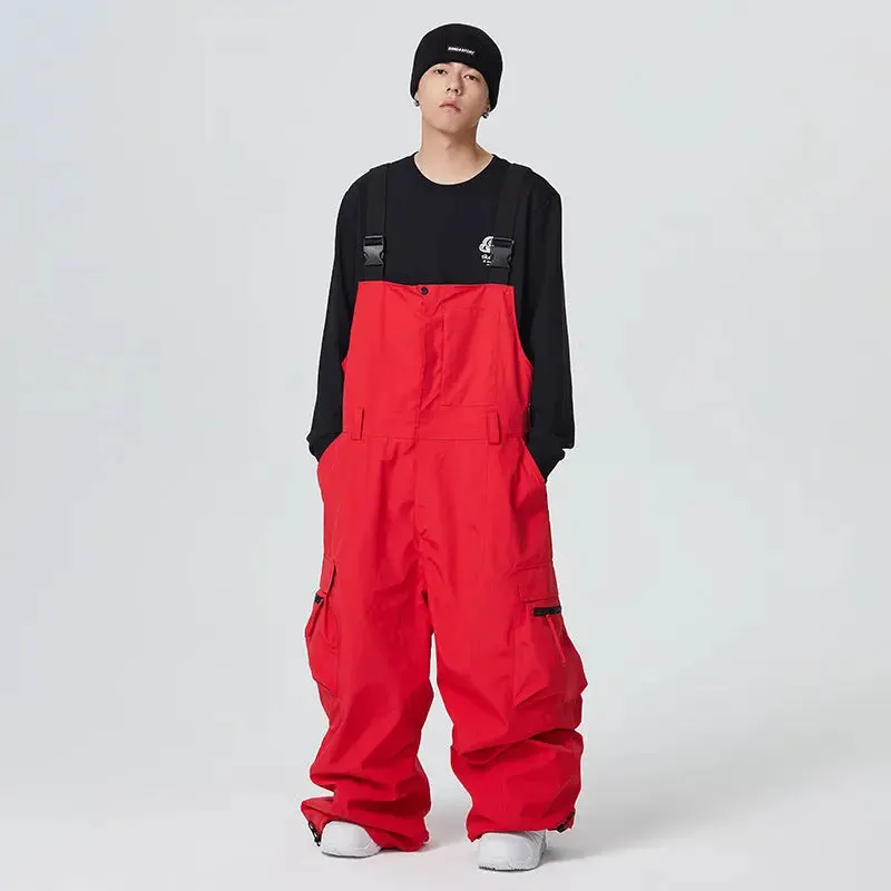 Unisex Hip-hop Ski Pants Baggy Belted Snow Bibs Overalls