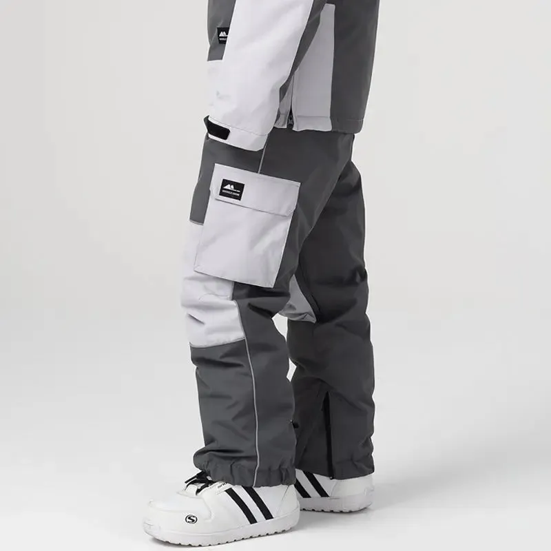 Unisex Outdoor Colorblock Snowboarding Pants Loose Fit