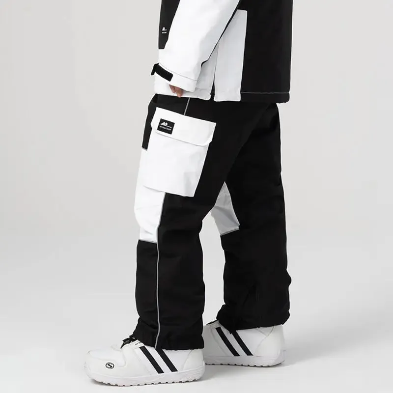 Unisex Outdoor Colorblock Snowboarding Pants Loose Fit