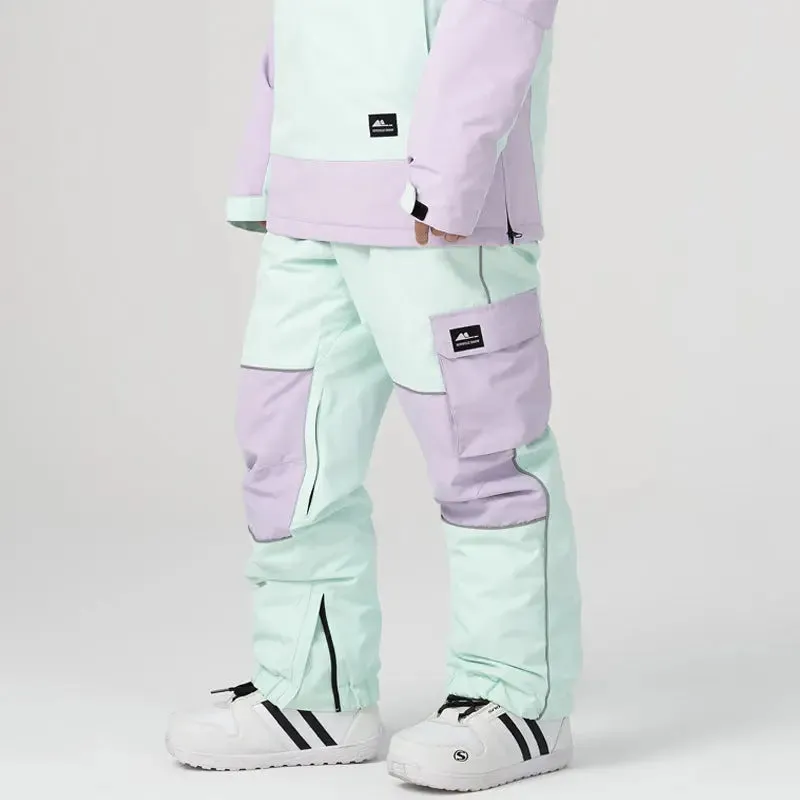 Unisex Outdoor Colorblock Snowboarding Pants Loose Fit