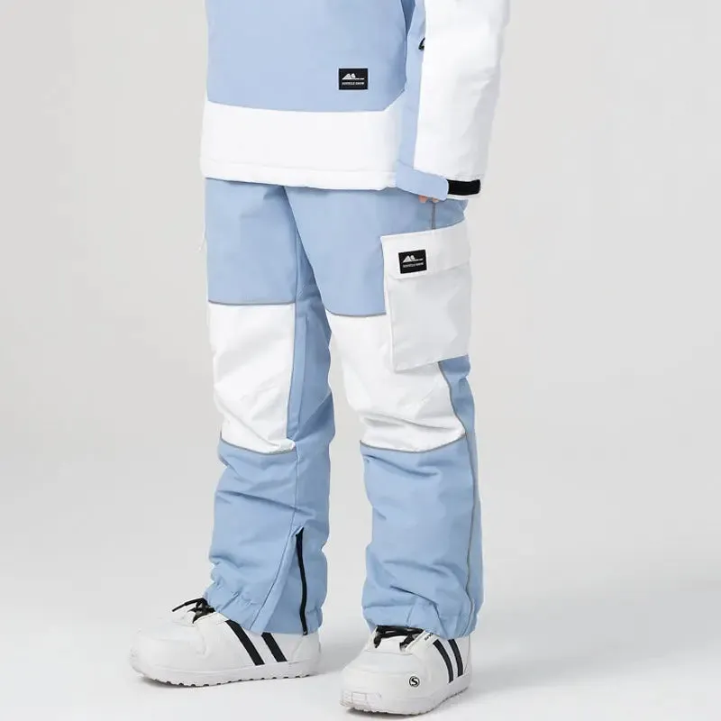 Unisex Outdoor Colorblock Snowboarding Pants Loose Fit